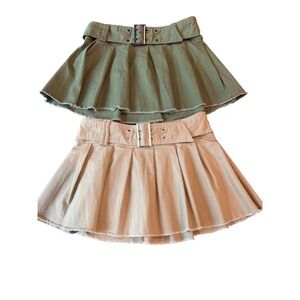 No Boundaries Pleated Mini Skirt Lot S(4-6) Khaki Beige Belted Preppy Schoolgirl